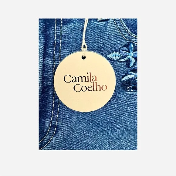 Camila Coelho Women’s Blue Embroidered Straight Ankle Jeans Sz 8 - Picture 9 of 14